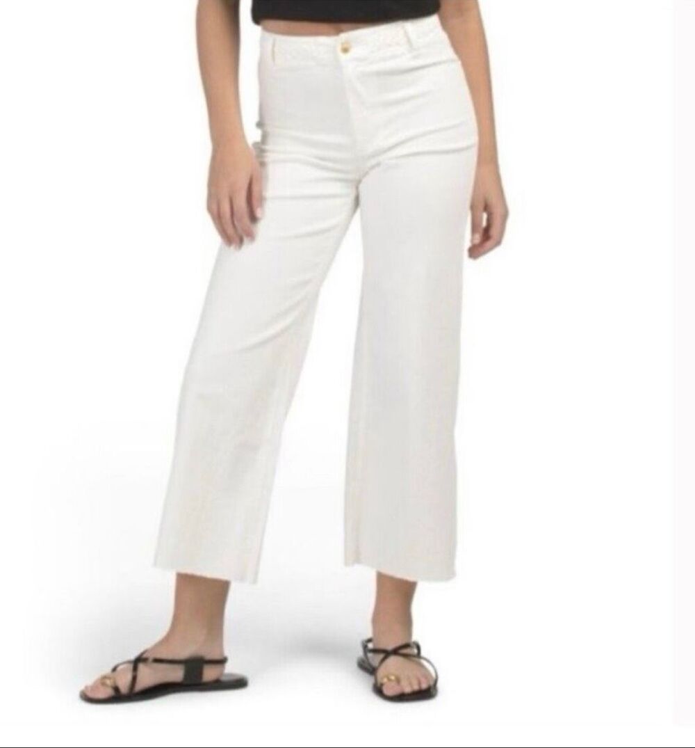 OAT New York white wide leg crop braided waistline jean 0/25